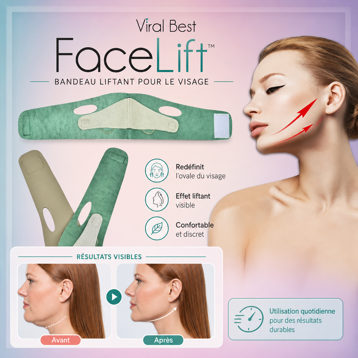 FaceLift™ Bandage Raffermissant Visage | Supprimez le double menton en 15 minutes par jour !