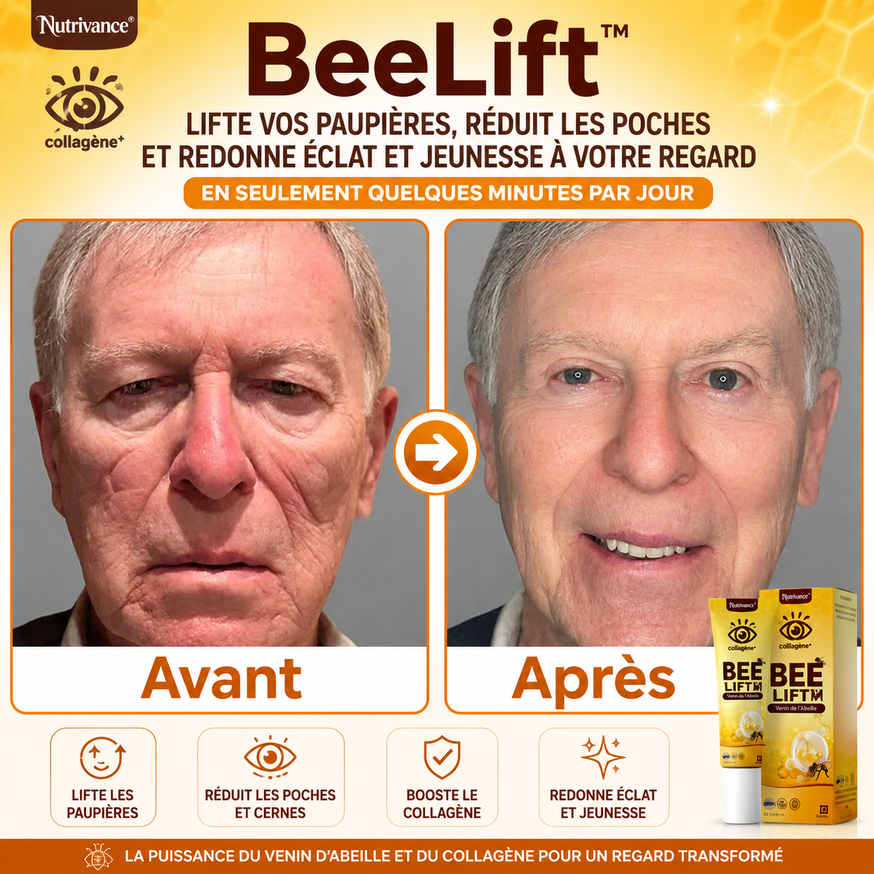 BeeLift™ Crème Yeux au Venin d’Abeille | Supprimez cernes, poches et rides dès 7 jours !