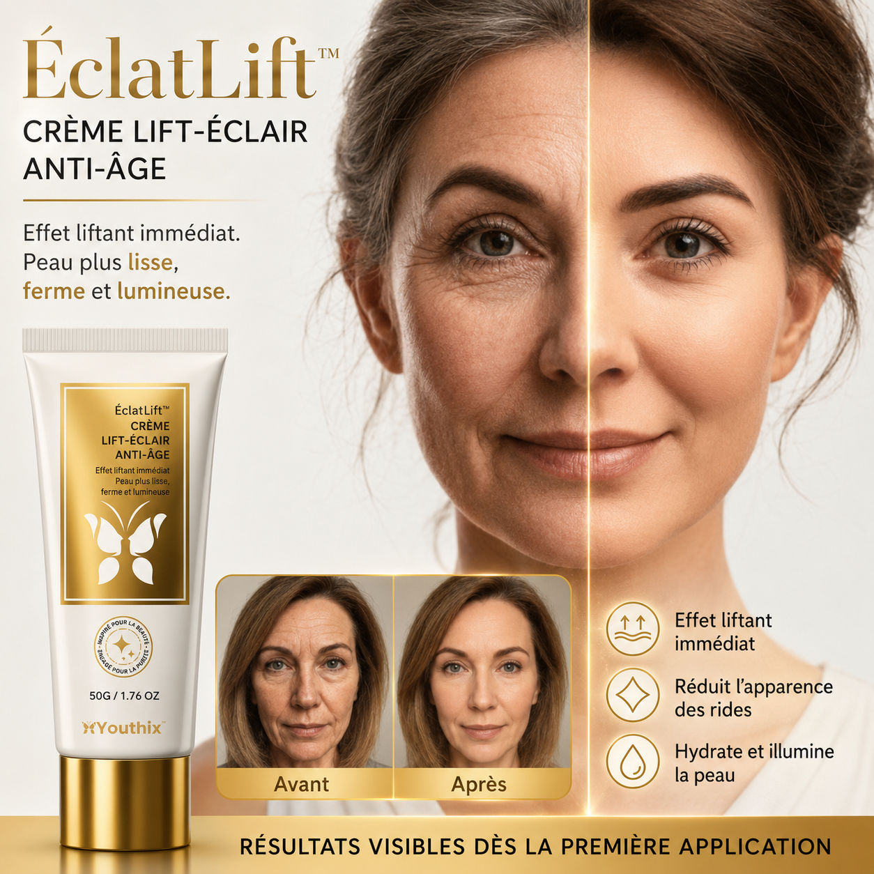 ÉclatLift™ Crème Lift-Éclair Anti-Âge | Réduit 96,7 % des rides et redonne une peau d’allure jeune en seulement 30 secondes!