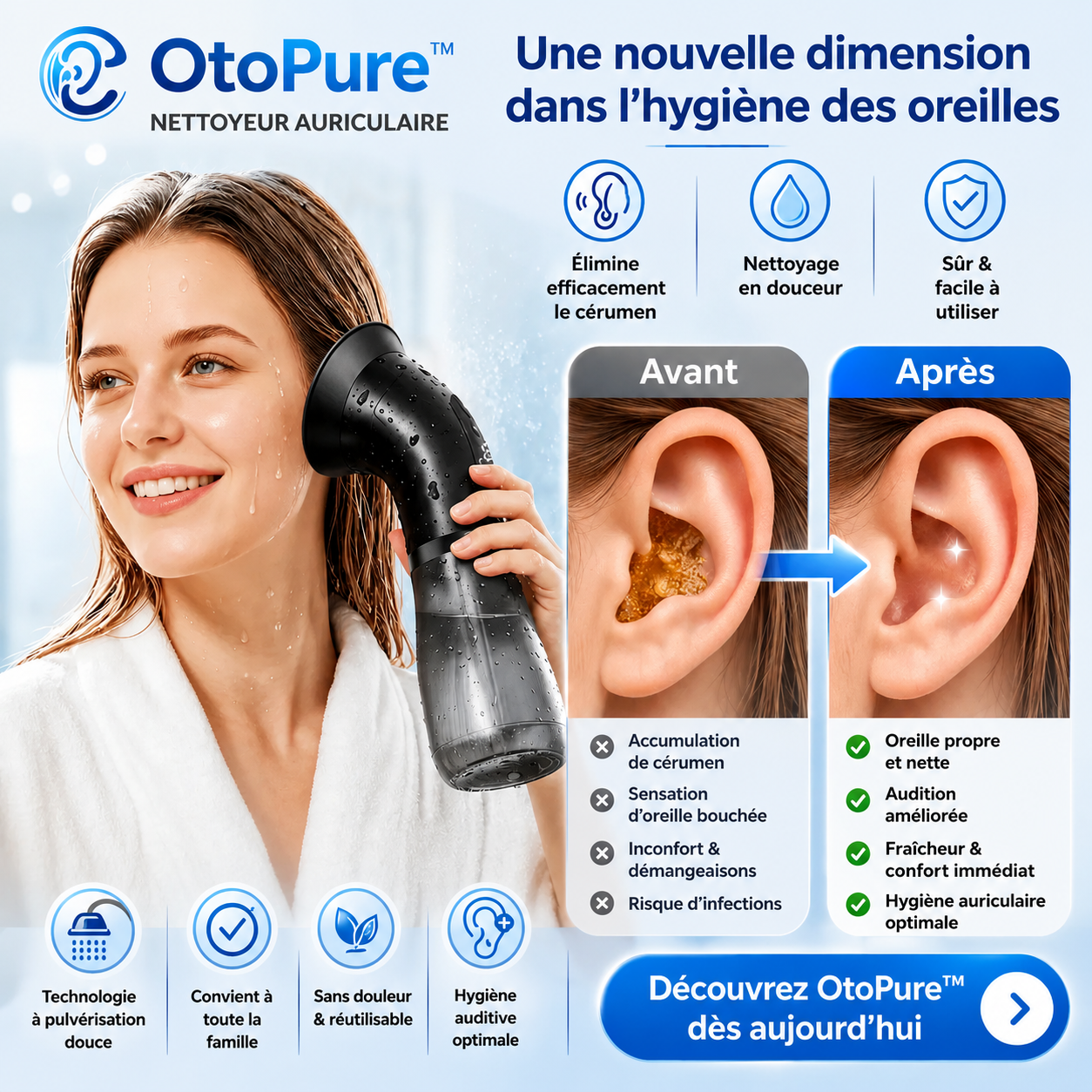 OtoPure™ Nettoyeur Auriculaire | Éliminez le cérumen en profondeur en quelques minutes et retrouvez une audition claire !