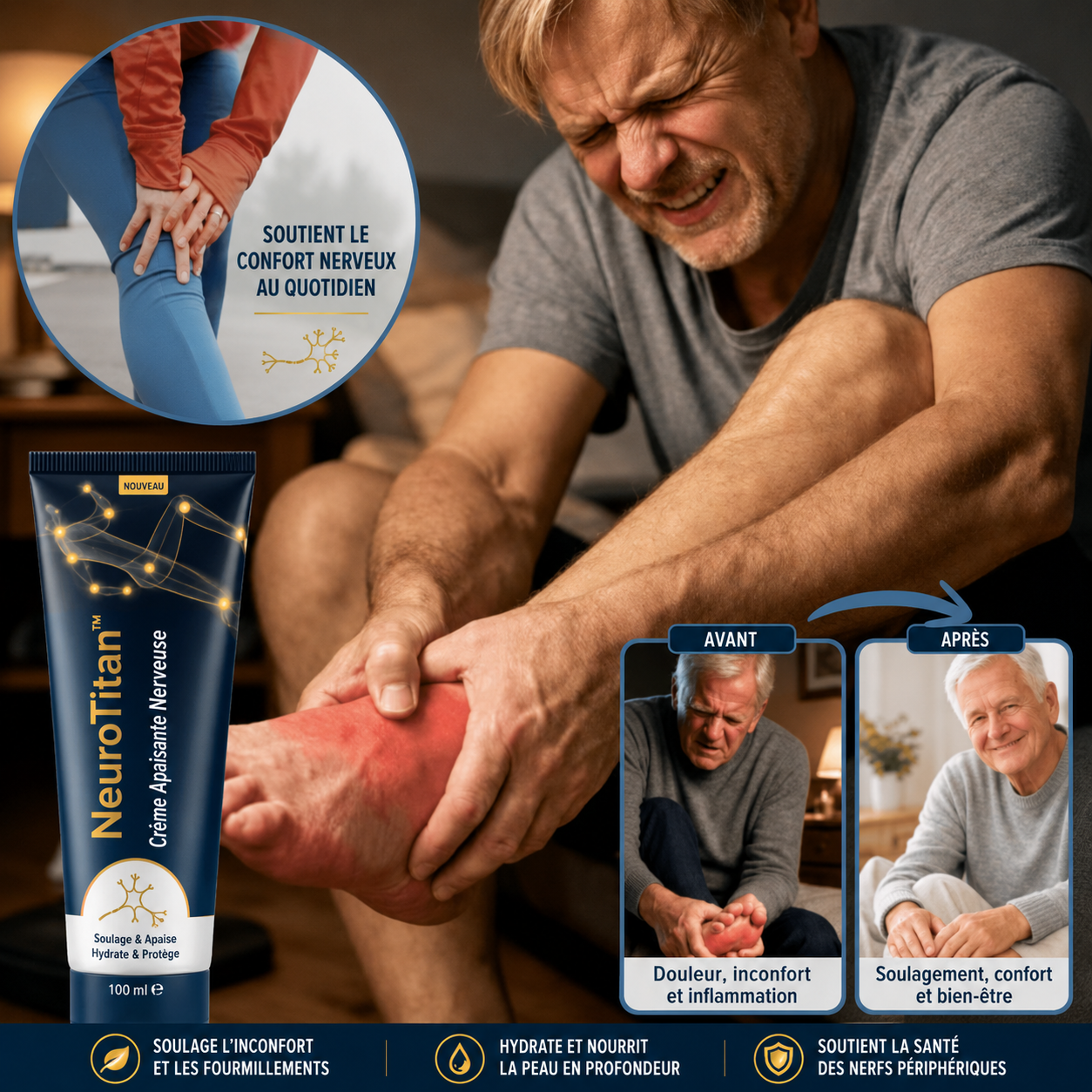 NeuroTitan™ Crème Apaisante Nerveuse | Éliminez vos douleurs et picotements à 92 % en 4 jours !