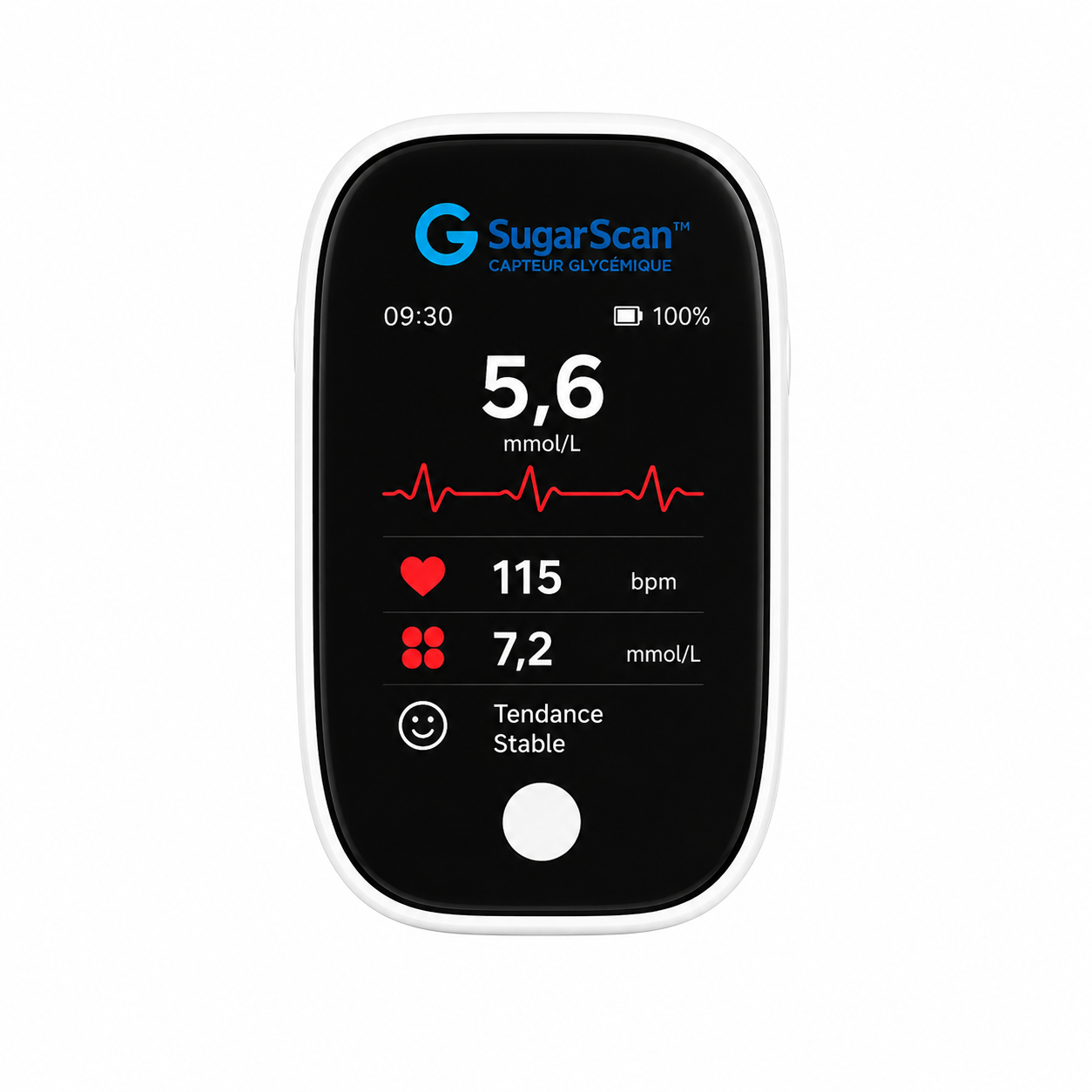 SugarScan™ Capteur Glycémique | Économisez des centaines d'euros sur les bandelettes grâce à une lecture de la glycémie précise à 99,9 % – et ce, sans aucune aiguille.