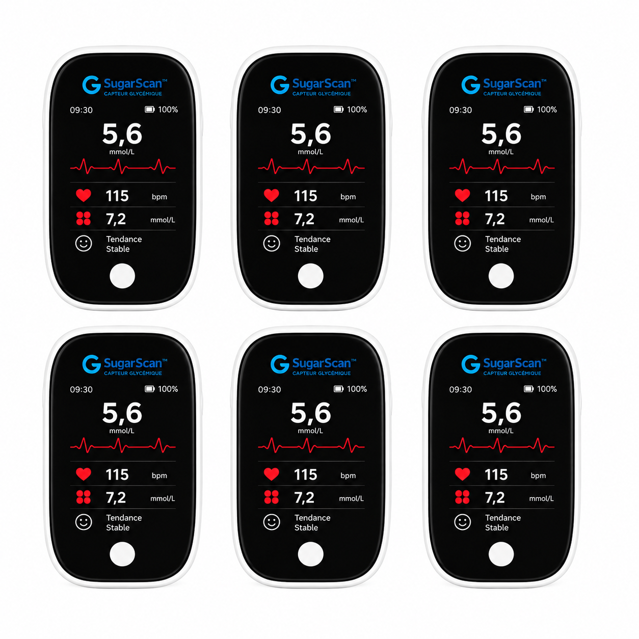 SugarScan™ Capteur Glycémique | Économisez des centaines d'euros sur les bandelettes grâce à une lecture de la glycémie précise à 99,9 % – et ce, sans aucune aiguille.