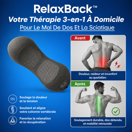 RelaxBack™ Masseur Lombaire Triple Action | Soulagez vos douleurs sciatiques et lombaires en 15 minutes chrono !