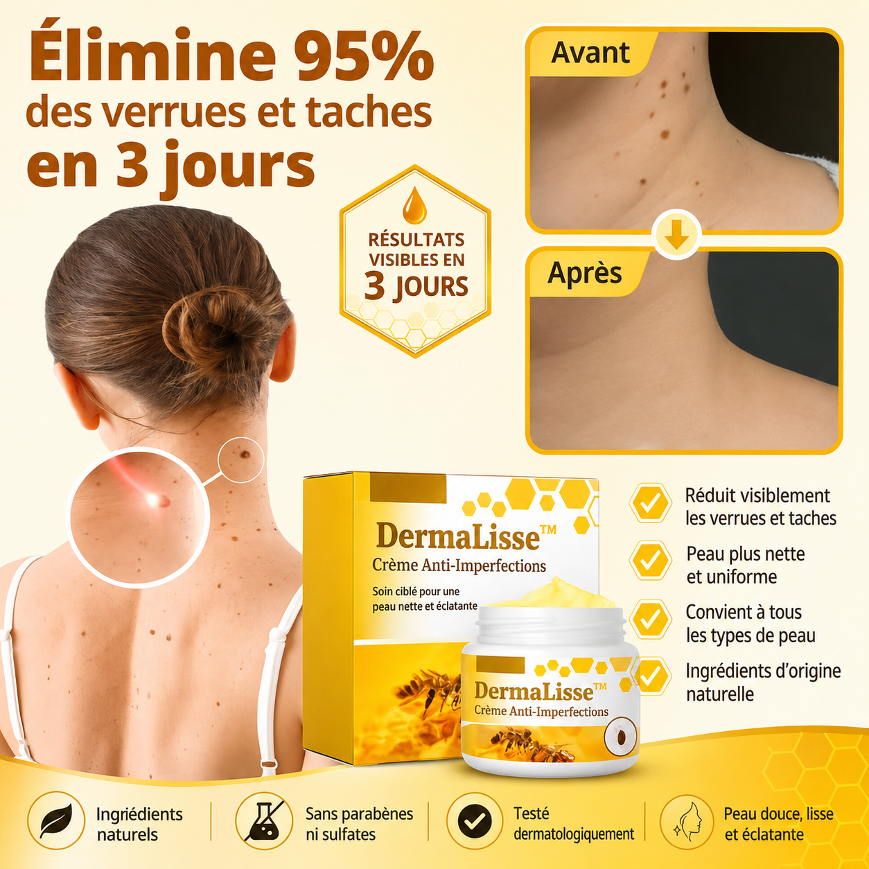 DermaLisse™ Crème Anti-Imperfections | Élimine 95 % des verrues et taches en 3 jours!