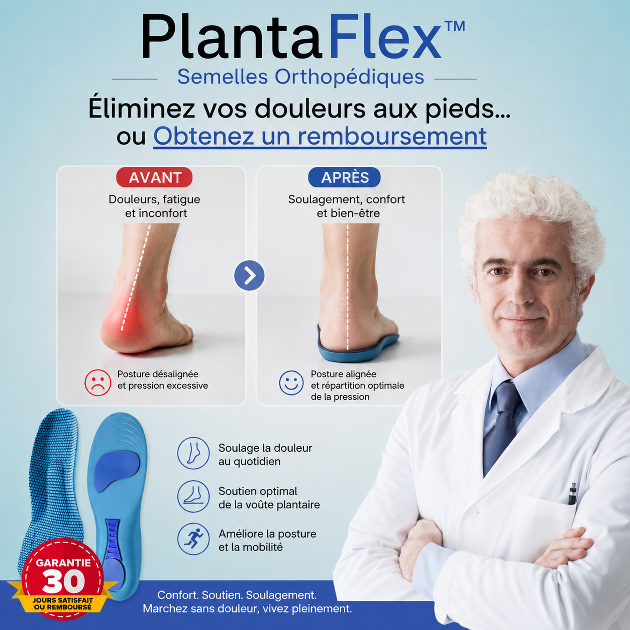PlantaFlex™ Semelles Orthopédiques | Marchez sans douleur dès la 1ère utilisation !