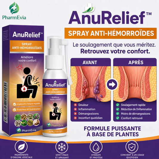 AnuRelief™ Spray Anti-Hémorroïdes | Éliminez les hémorroïdes dès la première application, sans pommade ni ordonnance !