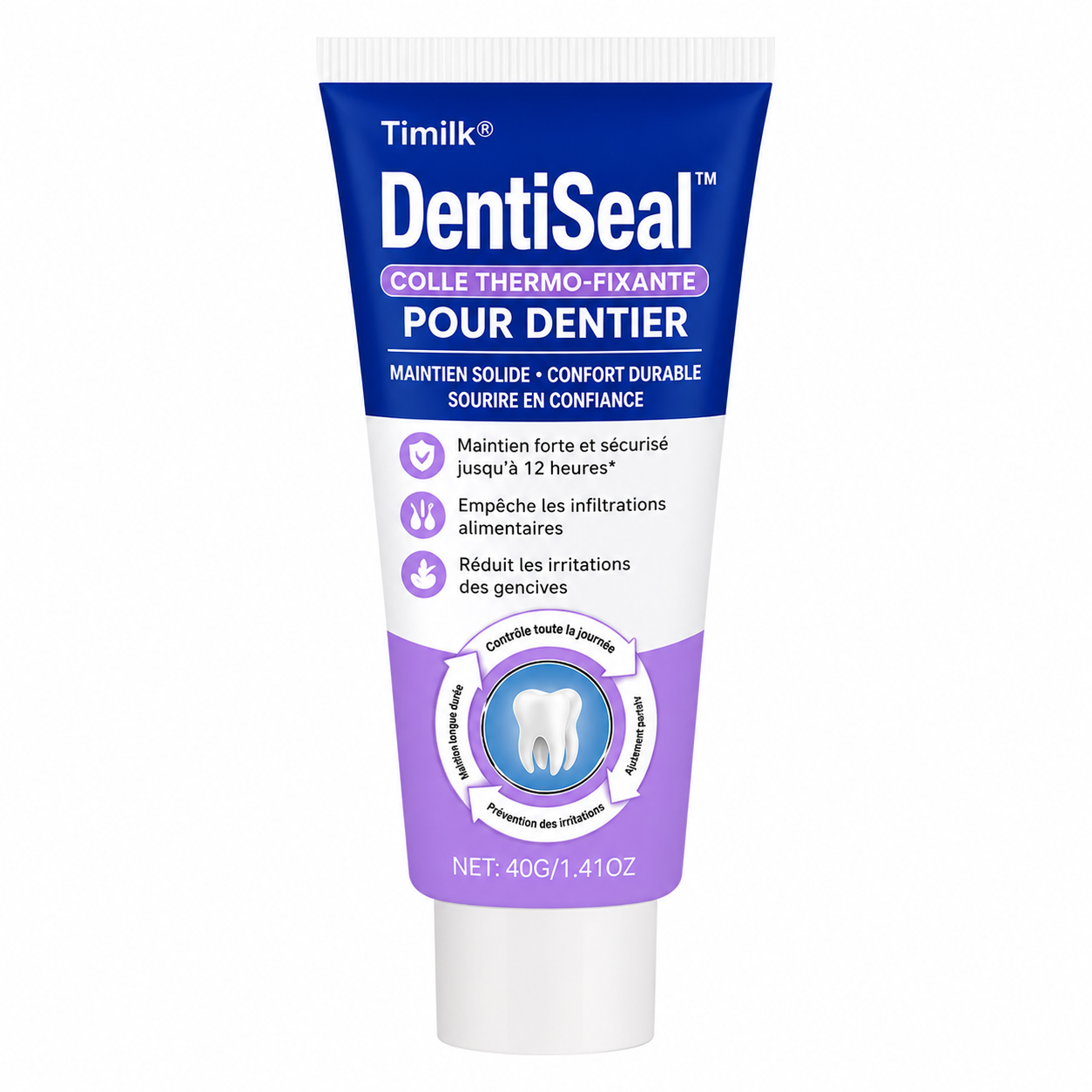 DentiSeal™ Colle Thermo-Fixante pour Dentier | Mangez, parlez et riez sans que votre dentier ne bouge pendant 96h !