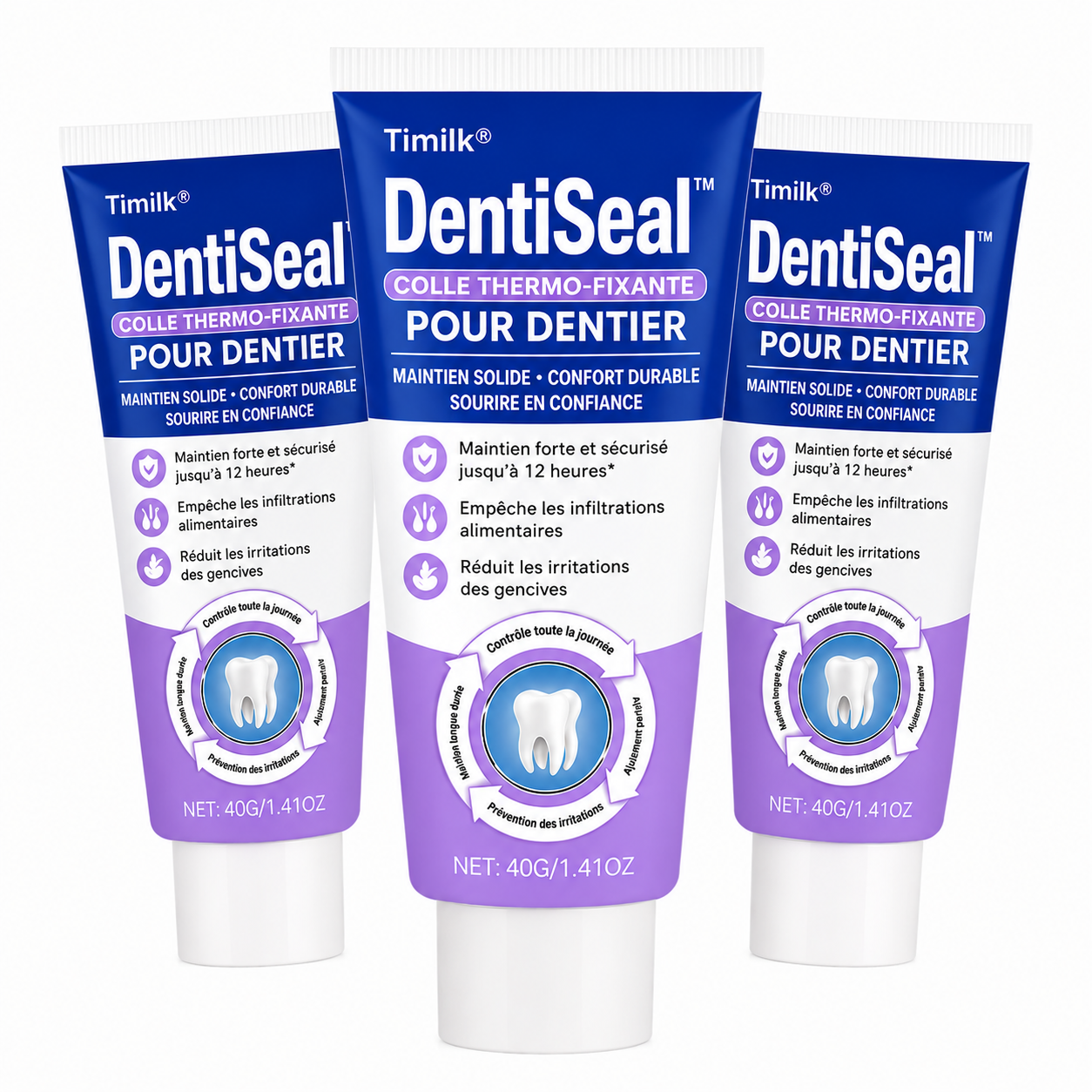 DentiSeal™ Colle Thermo-Fixante pour Dentier | Mangez, parlez et riez sans que votre dentier ne bouge pendant 96h !