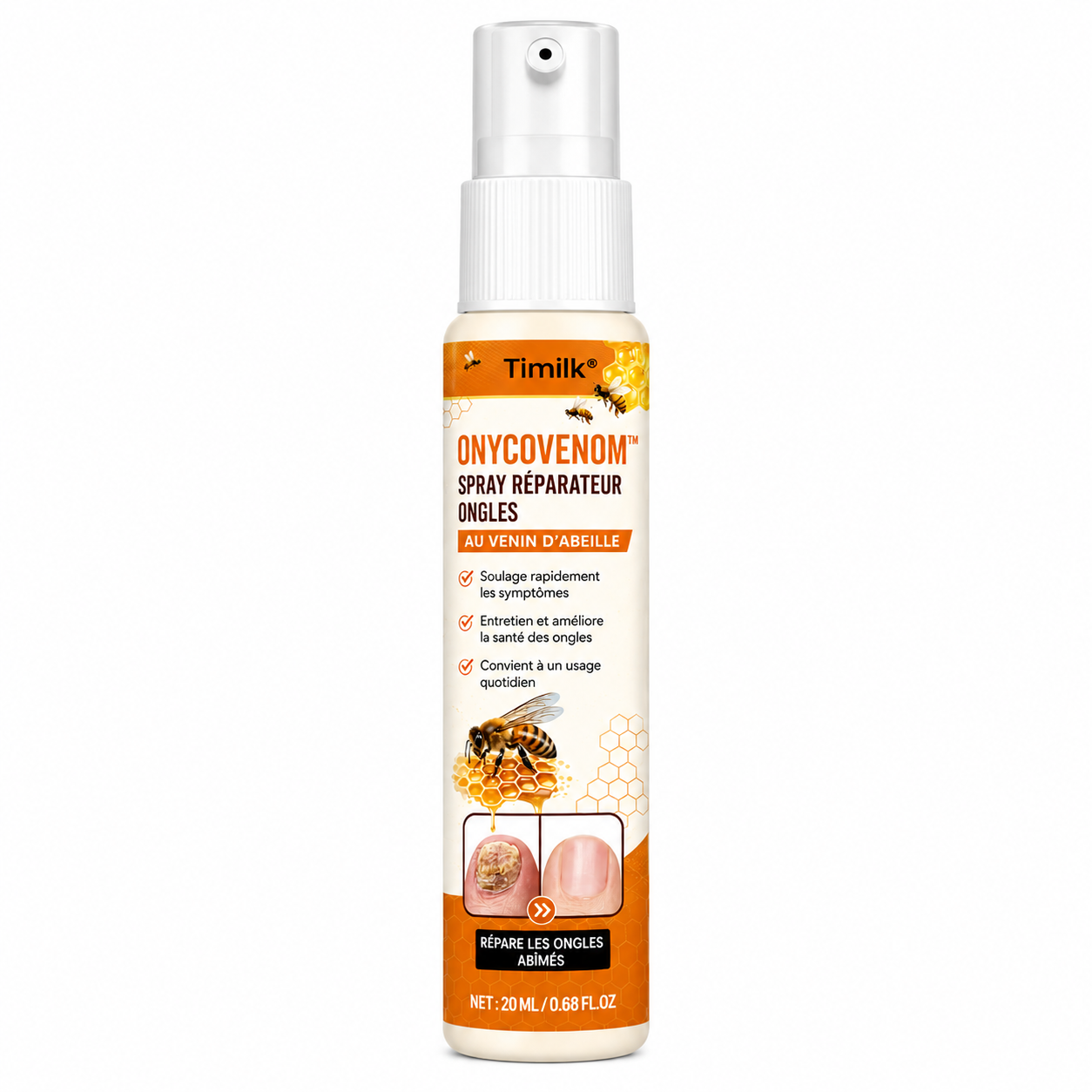 OnycoVenom™ Spray Réparateur Ongles au Venin d’Abeille | Éliminez mycose, jaunissement et ongles épais en 7 jours !
