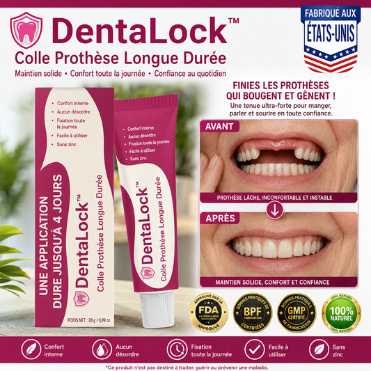 DentaLock™ Colle Prothèse Longue Durée | Fixation puissante jusqu’à 96 heures, sans zinc !