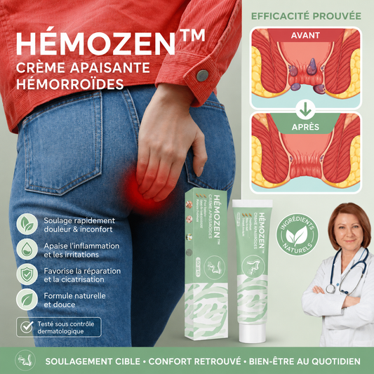 HémoZen™ Crème Apaisante Hémorroïdes | Soulagez brûlures, démangeaisons et gonflements dès la première application !