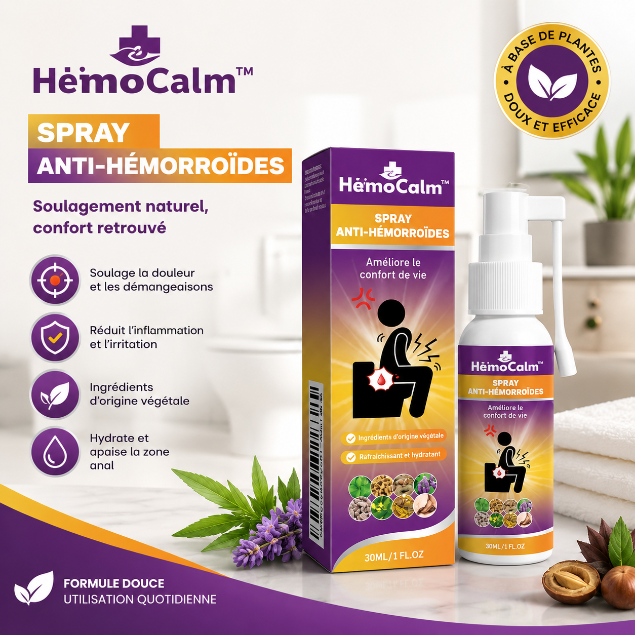 HémoCalm™ Spray Anti-Hémorroïdes | Apaisez brûlures et démangeaisons dès la 1ère application !