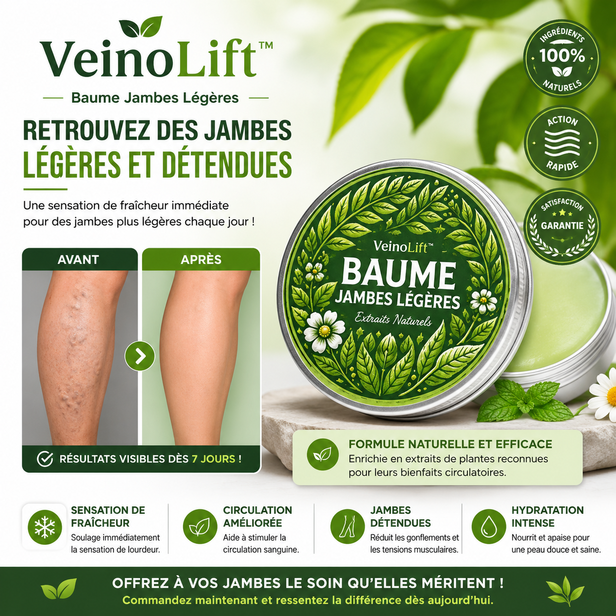 VeinoLift™ Baume Jambes Légères | Lissez les veines visibles et retrouvez des jambes légères !