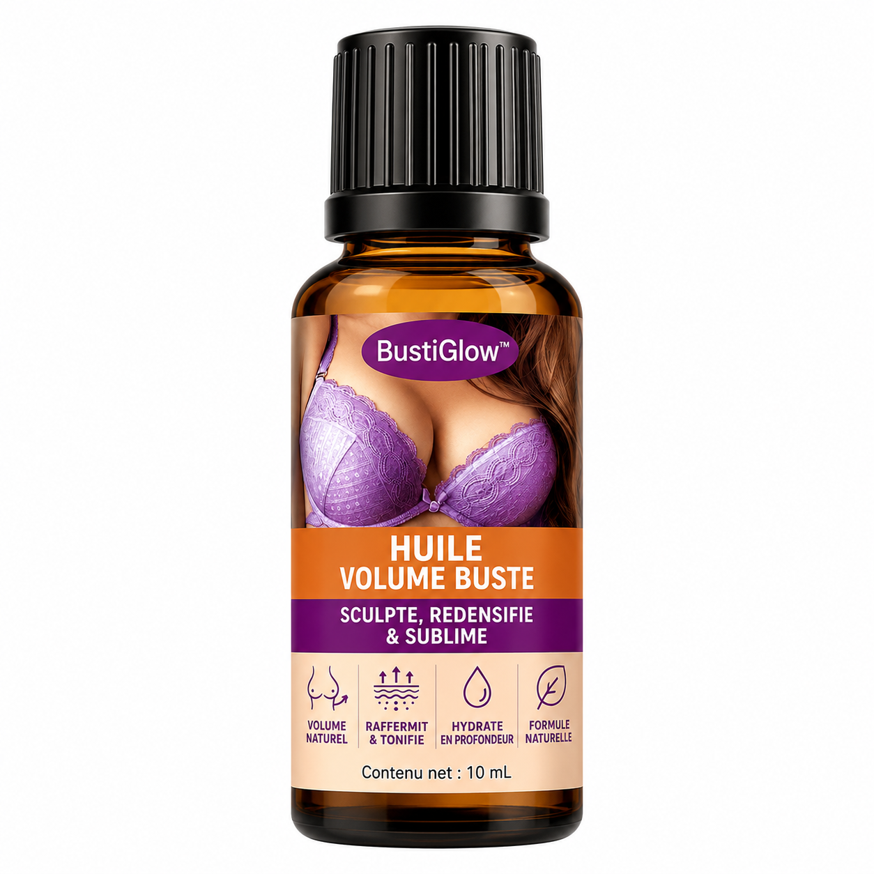 BustiGlow™ Huile Volume Buste | Poitrine plus galbée, plus ferme et plus pulpeuse en 10 minutes !