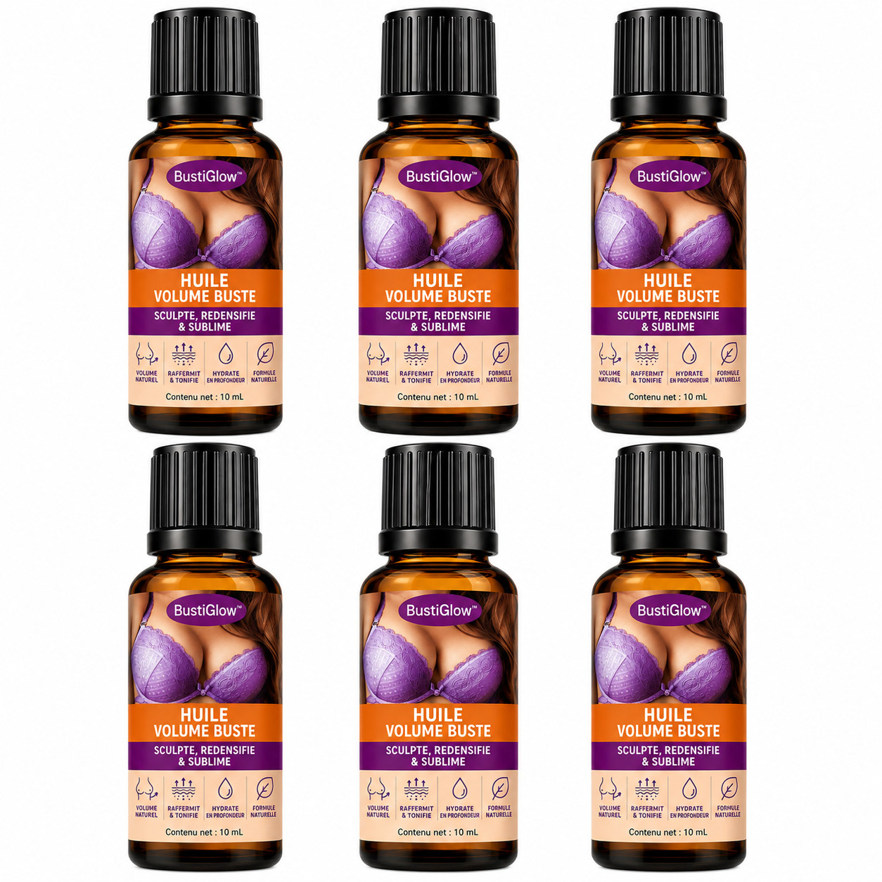 BustiGlow™ Huile Volume Buste | Poitrine plus galbée, plus ferme et plus pulpeuse en 10 minutes !