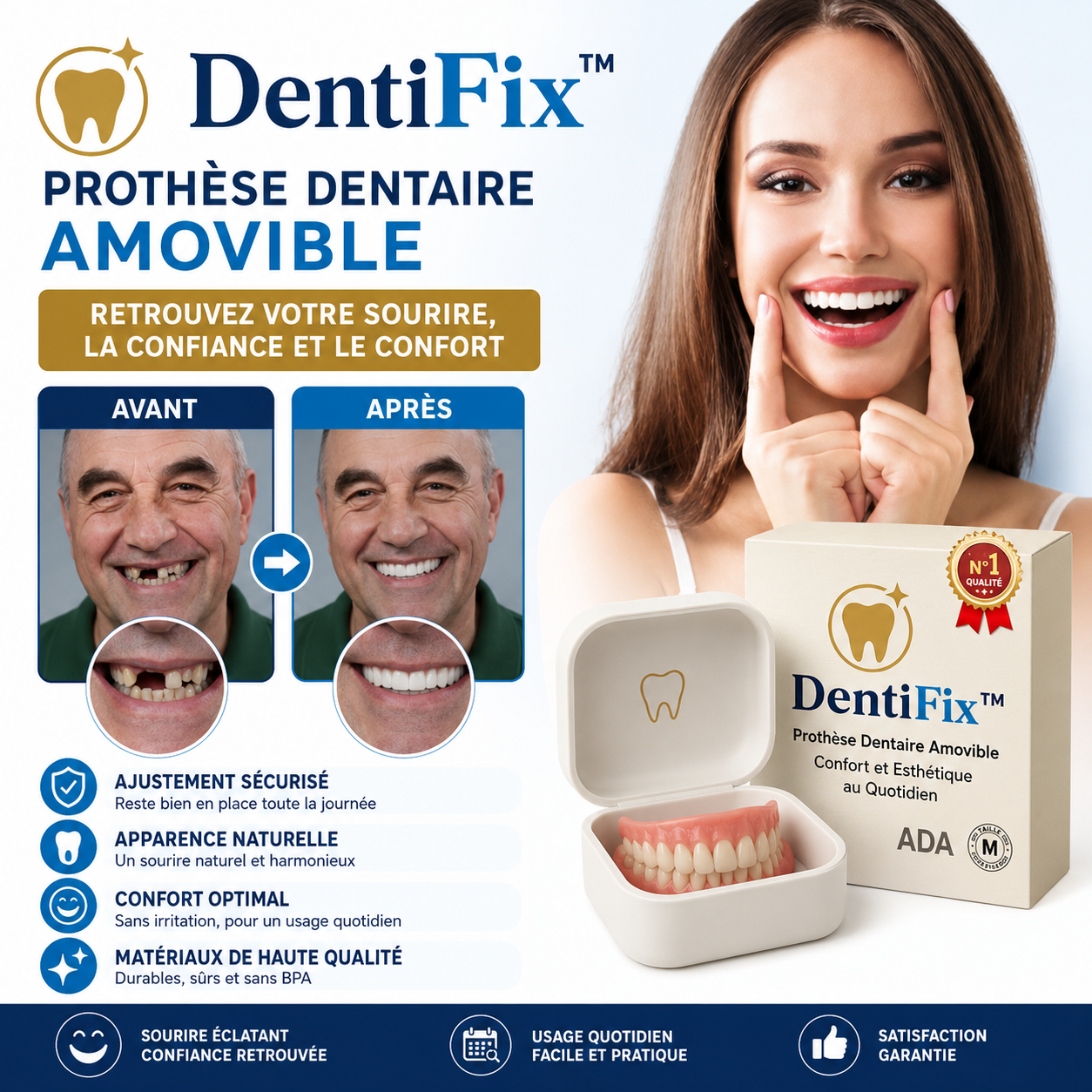 DentiFix™ Prothèse Dentaire Amovible | Remplacez les dents manquantes et retrouvez un sourire naturel !