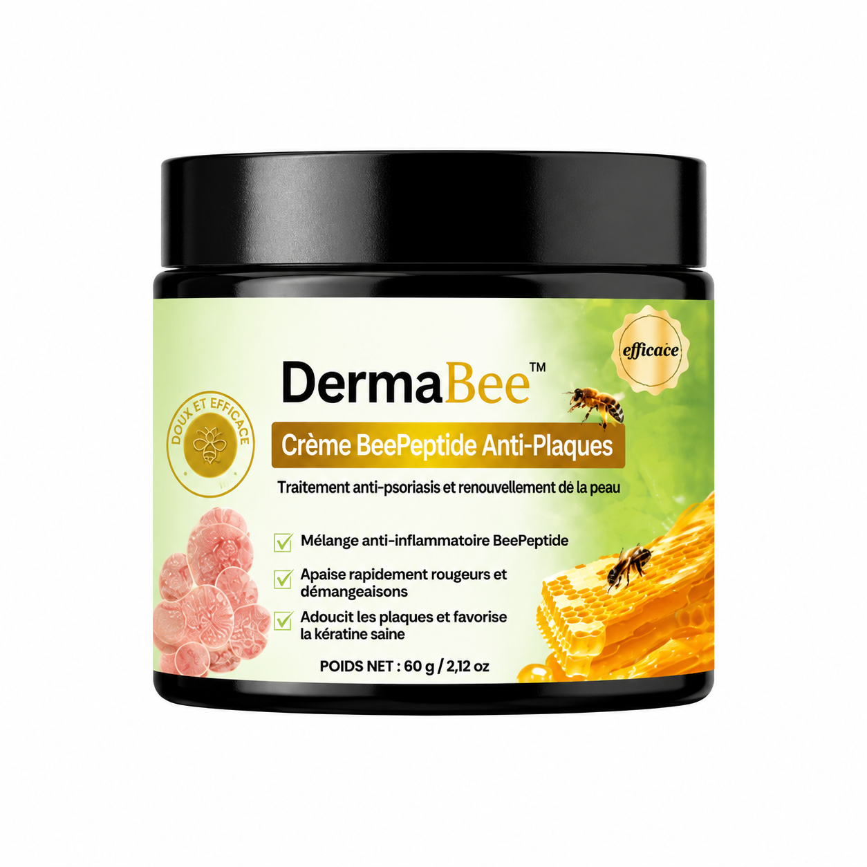 DermaBee™ Crème BeePeptide Anti-Plaques | Supprime boutons, verrues et plaques de psoriasis en 14 jours, sans brûlure ni cortisone !
