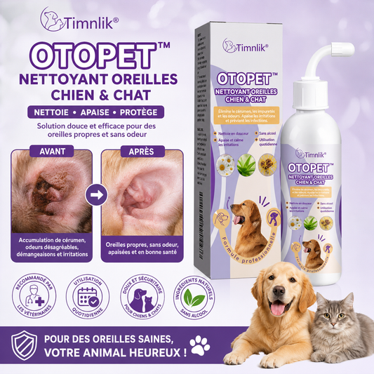 OtoPet™ Nettoyant Oreilles Chien & Chat | Éliminez cérumen, mauvaises odeurs et grattage en quelques gouttes !