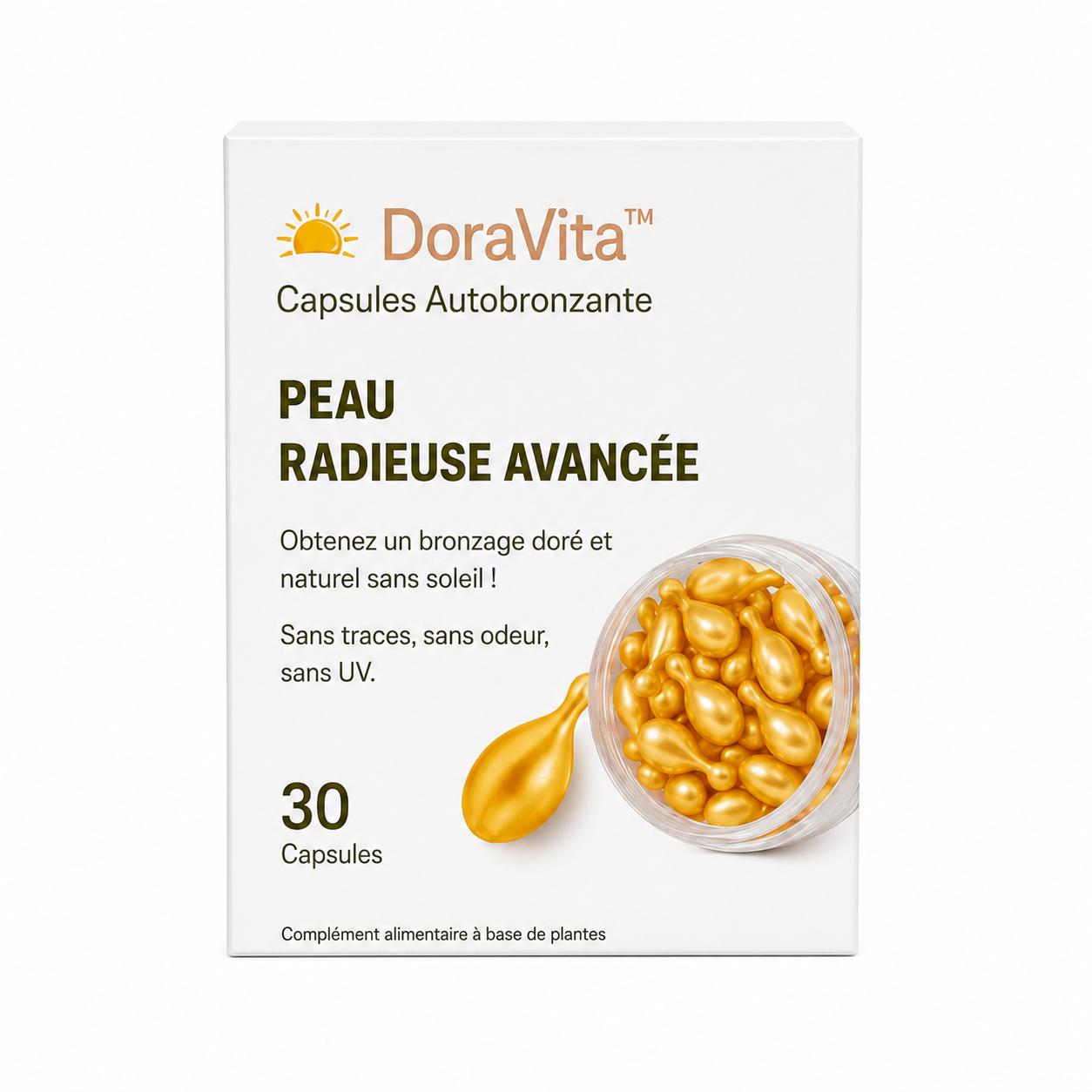 DoraVita™ Capsules Autobronzante | Obtenez un bronzage éclatant et uniforme en seulement 5 jours sans aucun dommage causé par les UV !
