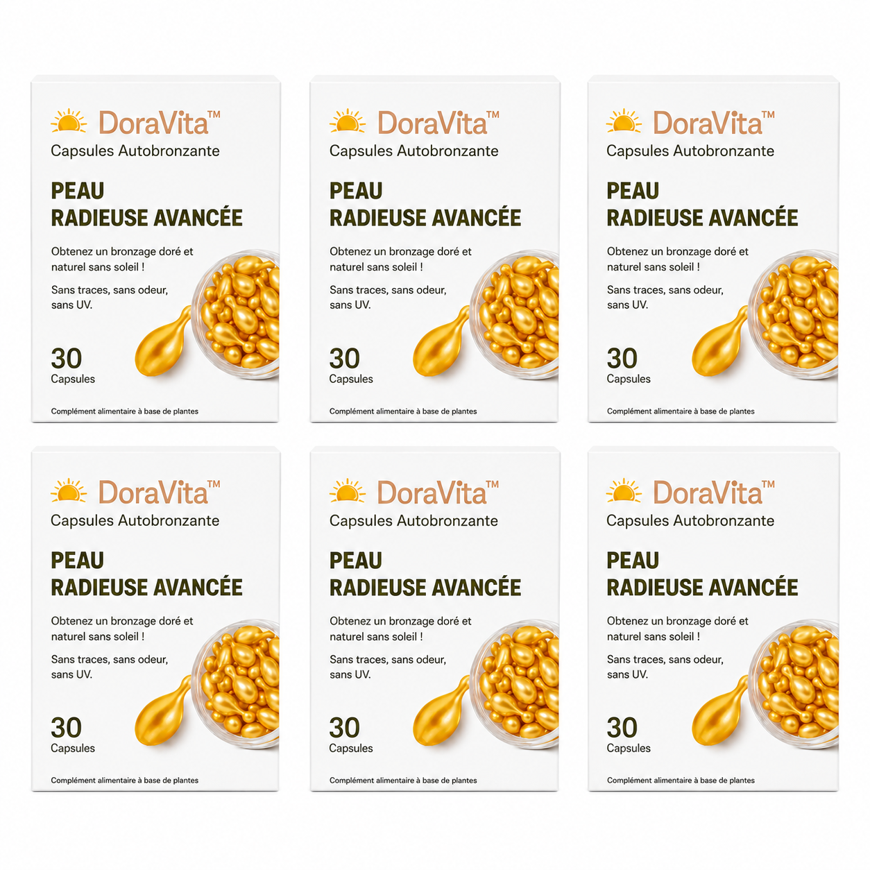 DoraVita™ Capsules Autobronzante | Obtenez un bronzage éclatant et uniforme en seulement 5 jours sans aucun dommage causé par les UV !