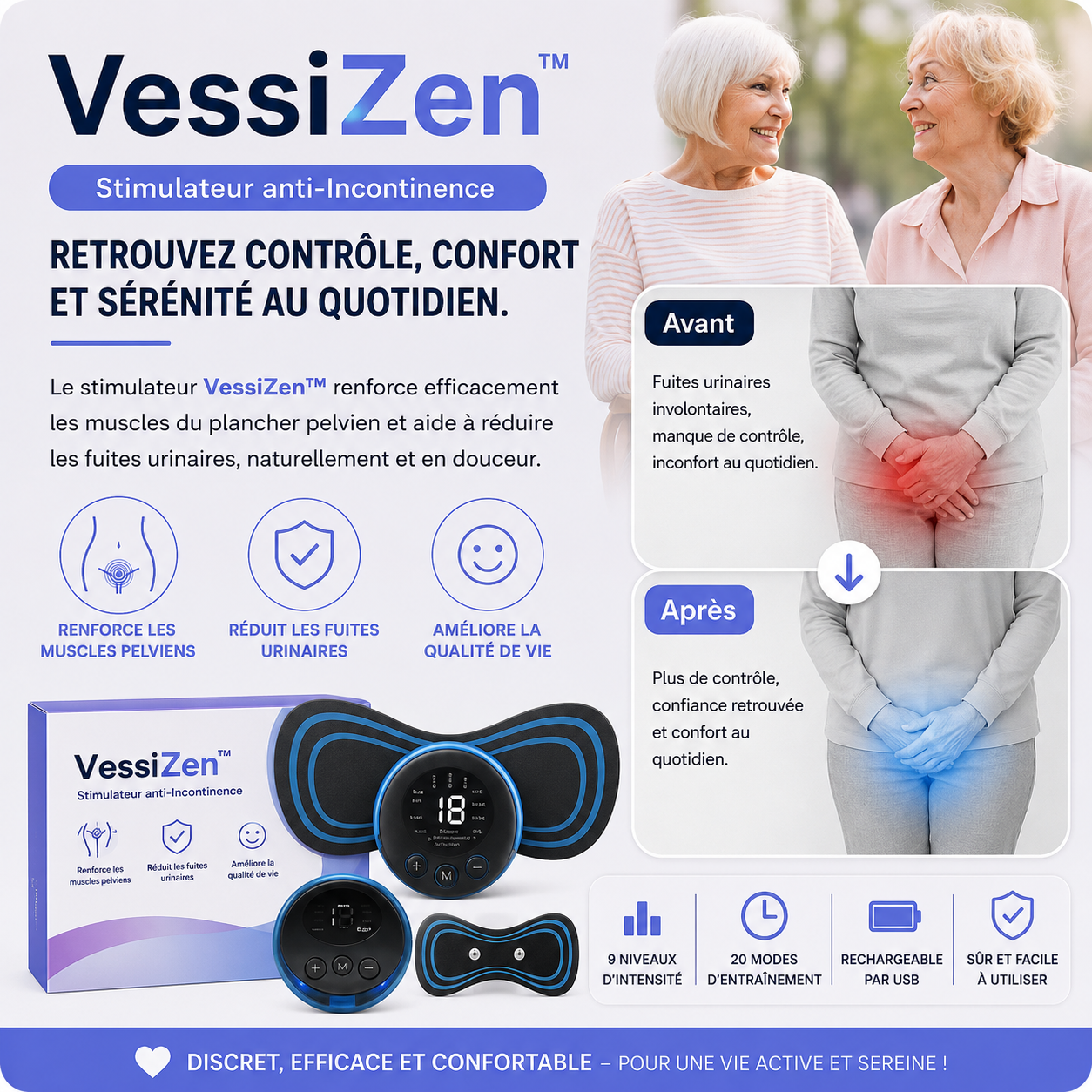 VessiZen™ Stimulateur anti-Incontinence | Reprenez le contrôle total de votre vessie en seulement 7 jours, sans honte, sans efforts !