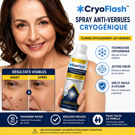 CryoFlash™ Spray Anti-Verrues Cryogénique | Élimine jusqu’à 98 % des verrues, grains de beauté et acrochordons en seulement 7 jours !