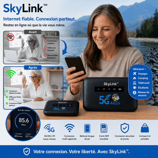 SkyLink™ Routeur Wi-Fi Mondial | Débloquez un internet ultra-rapide dans plus de 150 pays en moins de 5 secondes !