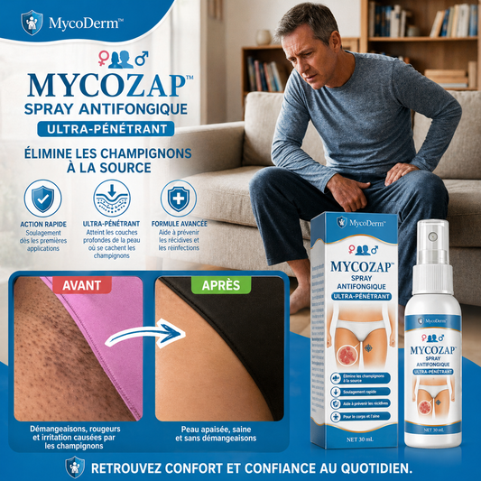 MycoZap™ Spray Antifongique Ultra-Pénétrant | Détruisez 97% des champignons et stoppez les démangeaisons en 48 heures chrono !