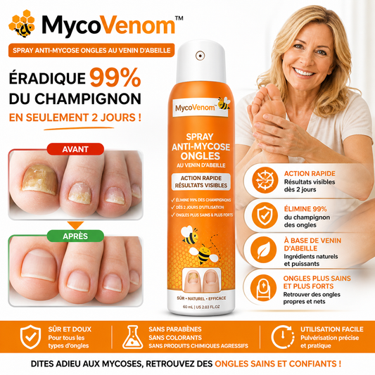 MycoVenom™ Spray Anti-Mycose Ongles au Venin d'Abeille | Éradique 99% du champignon en seulement 2 jours !
