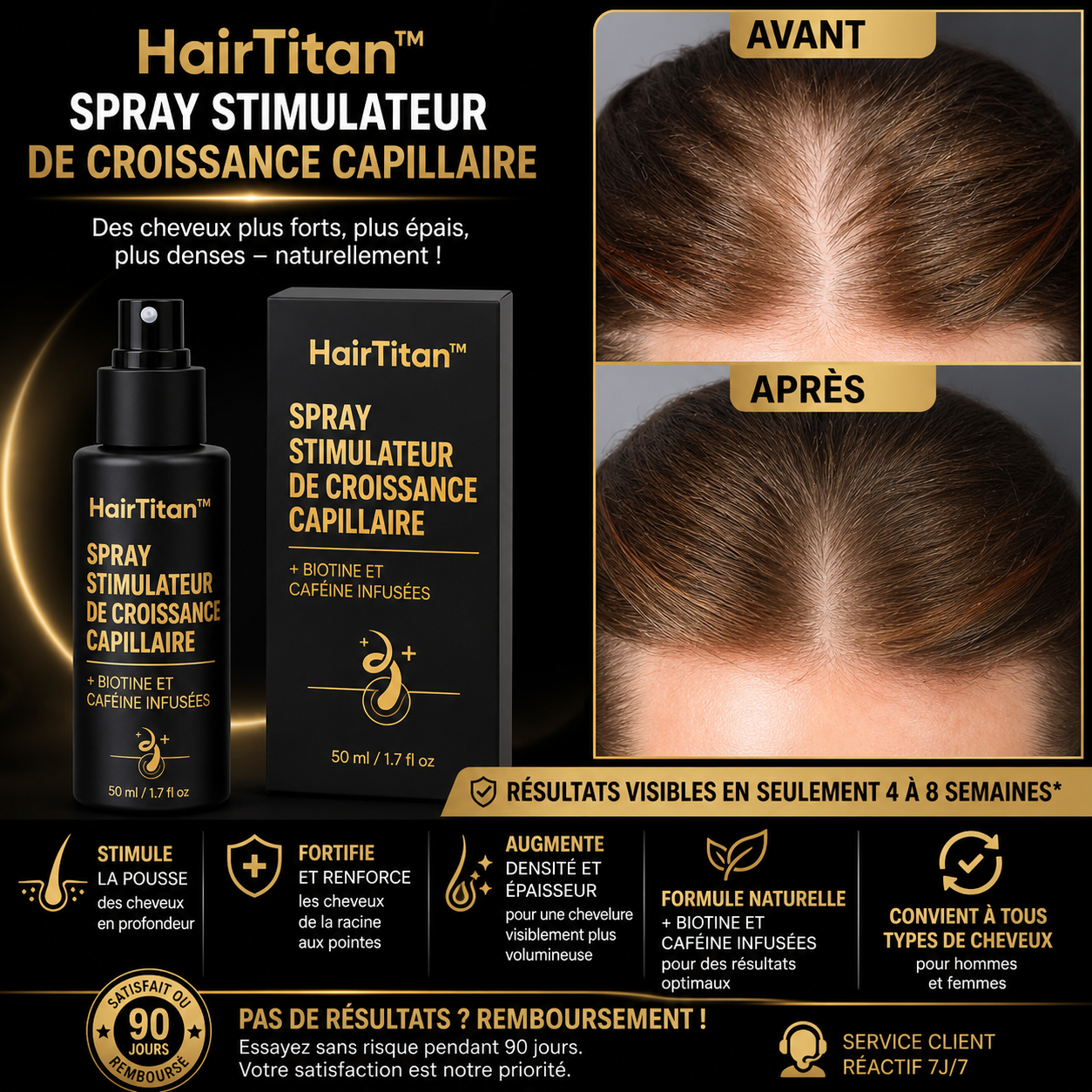 HairTitan™ Spray Repousse Capillaire | Retrouvez des cheveux plus denses en seulement 14 jours !