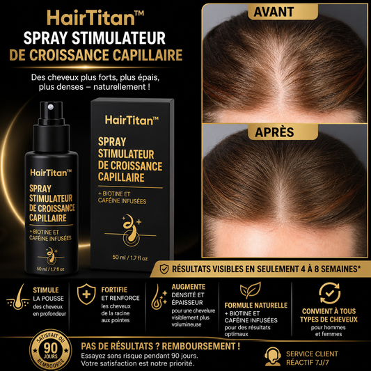 HairTitan™ Spray Repousse Capillaire | Retrouvez des cheveux plus denses en seulement 14 jours !
