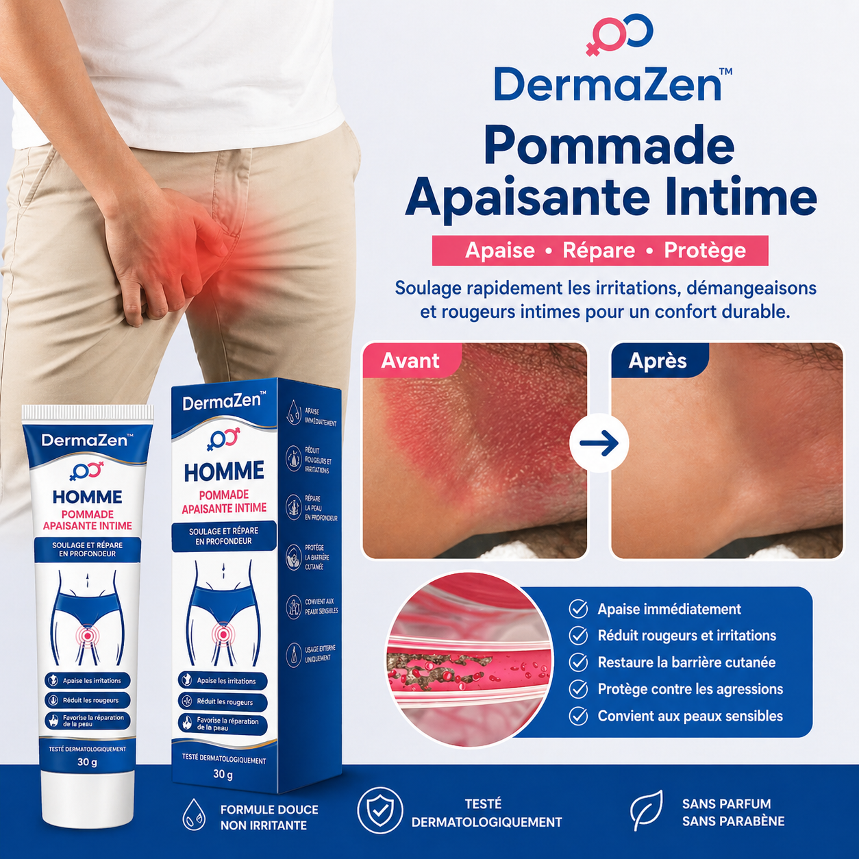 DermaZen™ Pommade Apaisante Intime | Éradique 97% des champignons et stoppe les démangeaisons en 48 heures !