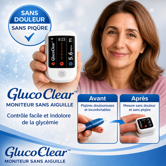 GlucoClear™ Moniteur Sans Aiguille | Oubliez les piqûres, posez votre doigt et contrôlez votre glycémie en 5 secondes sans douleur !