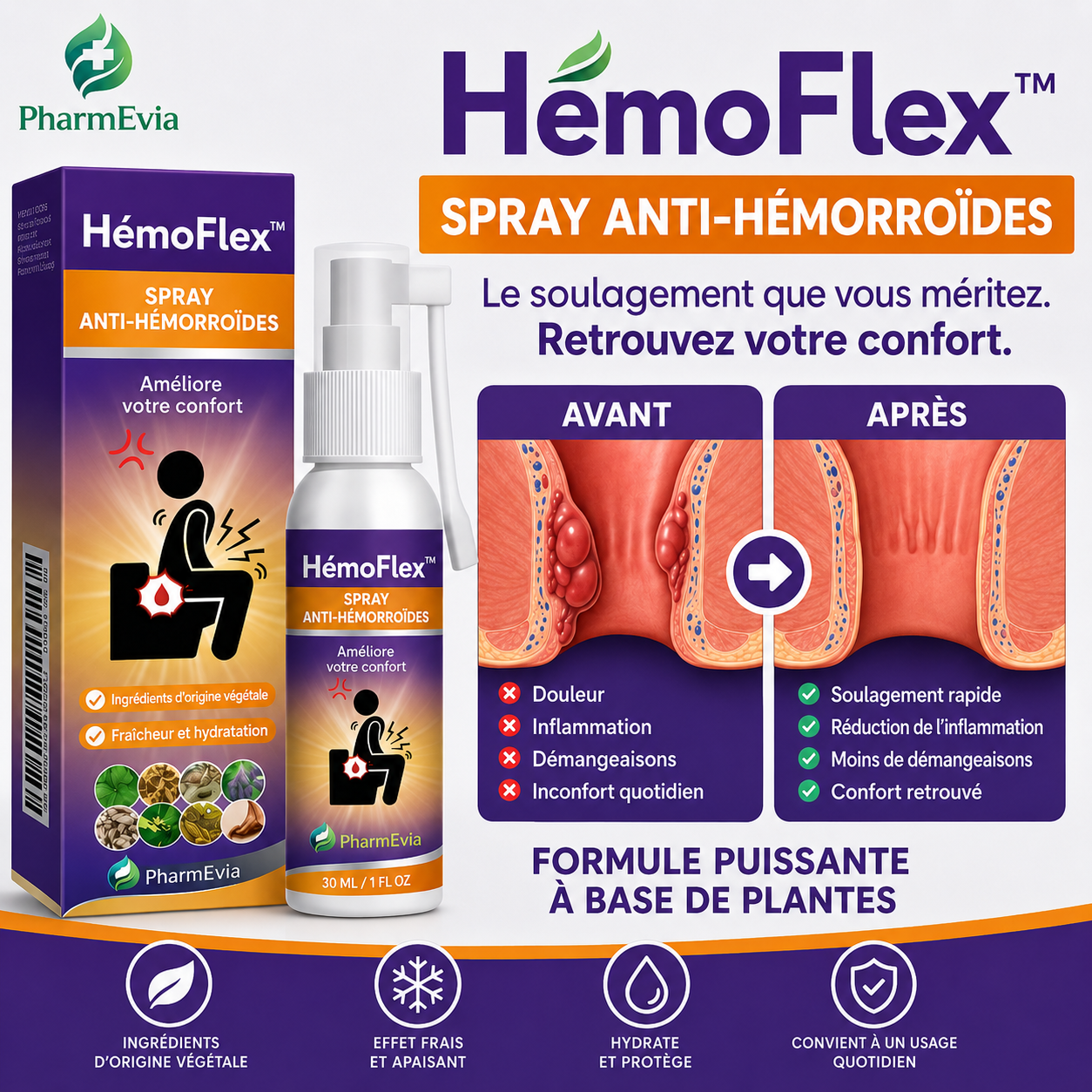 HémoFlex™ Spray Anti-Hémorroïdes | Éliminez les hémorroïdes dès la première application, sans pommade ni ordonnance !