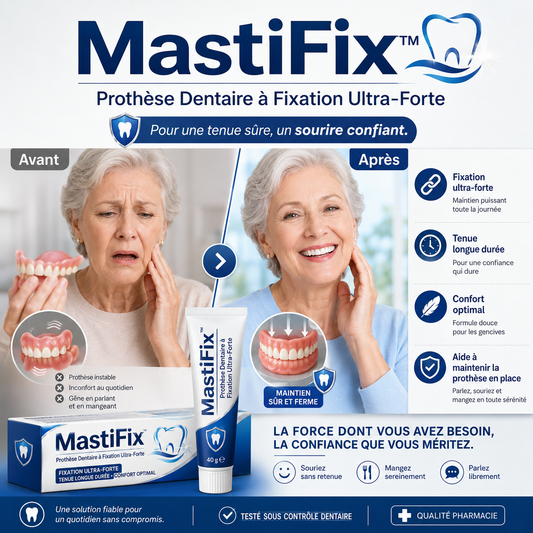 MastiFix™ Prothèse Dentaire à Fixation Ultra-Forte | Tient en place toute la journée sans colle!