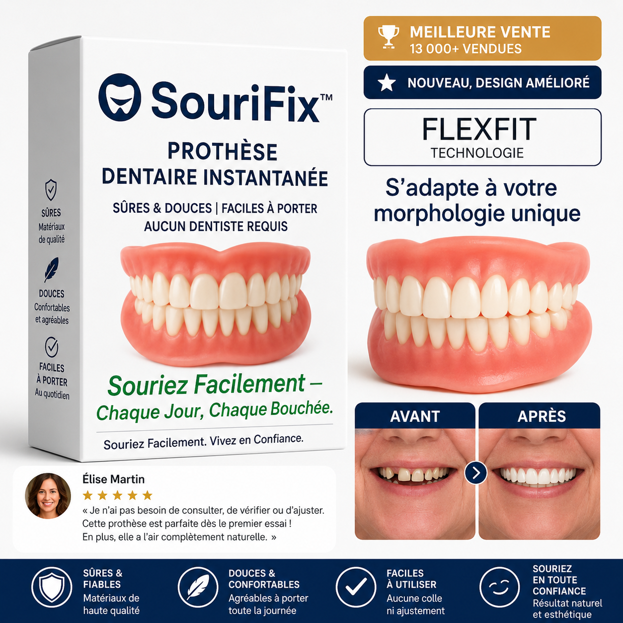 SouriFix™ Prothèse Dentaire Instantanée | Un sourire éclatant sans dentiste en 10 secondes!