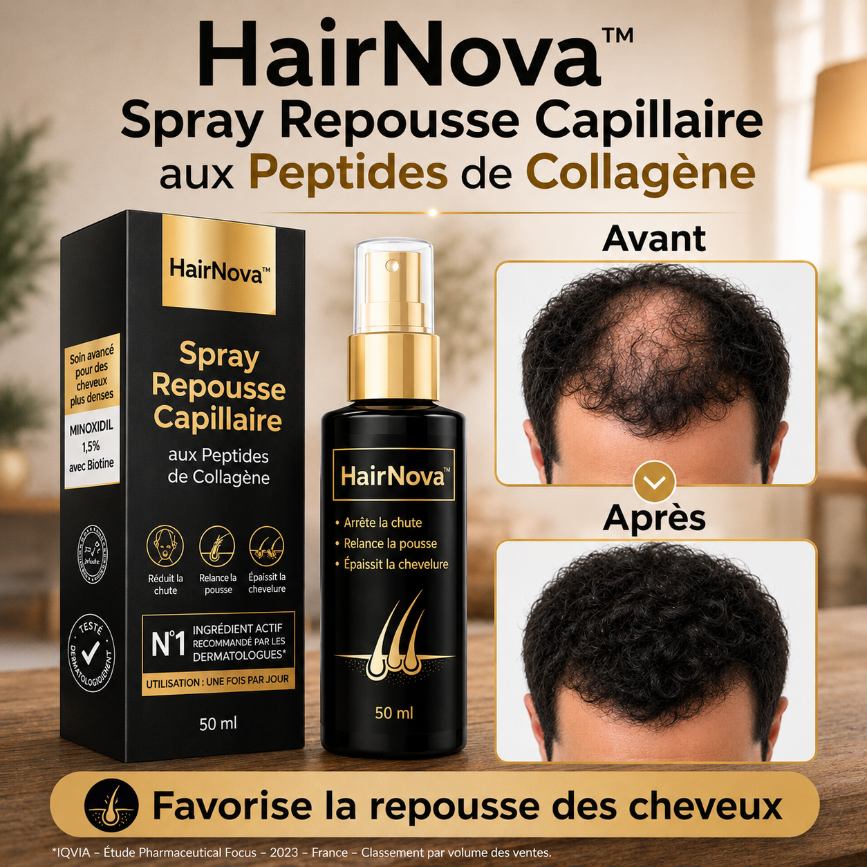 HairNova™ Spray Repousse Capillaire aux Peptides de Collagène | Relancez la pousse des cheveux et épaississez votre chevelure en 3 minutes!