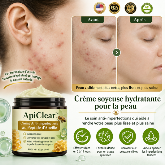 ApiClear™ Crème Anti-Imperfections au Peptide d’Abeille | Éliminez boutons, rougeurs et démangeaisons pour retrouver une peau nette !