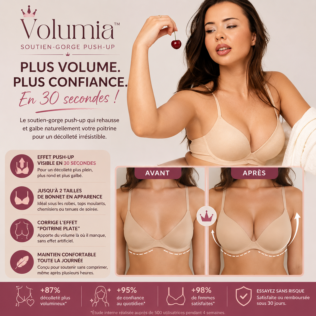 Volumia™ Soutien-Gorge Push-Up | Faites paraître vos seins plus gros, plus ronds et plus galbés en 30 secondes !