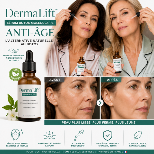 DermaLift™ Sérum Botox Moléculaire Anti-Âge | Effacez vos rides en 15 minutes, sans aiguilles ni douleur !