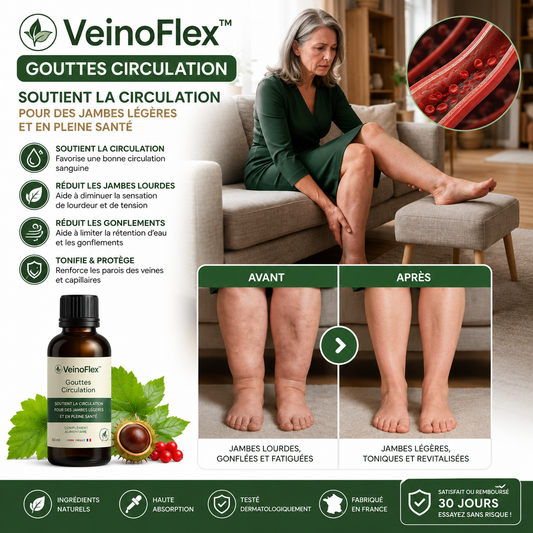 VeinoFlex™ Gouttes Circulation | Réduisez les gonflements et la sensation de jambes lourdes de 95% en seulement 7 jours !