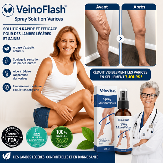 VeinoFlash™ Spray Solution Varices | Réduisez la douleur et les gonflements des jambes jusqu’à 90% – Éliminez les varices en 2 semaines !