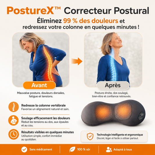 PostureX™ Correcteur Postural | Éliminez 99 % des douleurs et redressez votre colonne en quelques minutes !