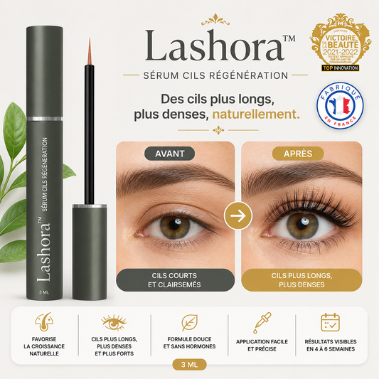 Lashora™ Sérum Cils Régénération | Des cils plus longs, plus denses et plus noirs en 11 jours !