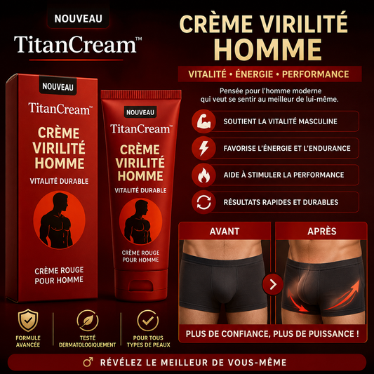 TitanCream™ Crème Virilité Homme | Gagnez jusqu’à 4,5 cm et boostez votre confiance en seulement 7 jours !