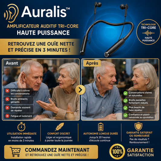 Auralis™ Amplificateur Auditif Tri-Core Haute Puissance | Retrouvez une ouïe nette et précise en 3 minutes !