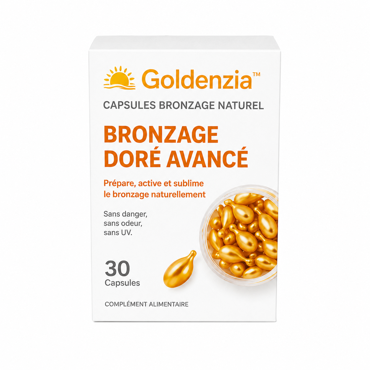 Goldenzia™ Capsules Bronzage Naturel | Obtenez un bronzage doré et uniforme en seulement 5 jours !