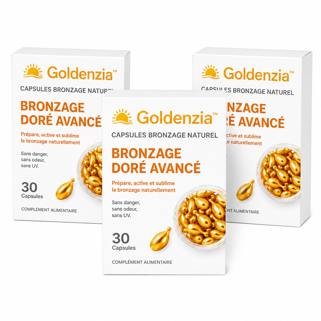 Goldenzia™ Capsules Bronzage Naturel | Obtenez un bronzage doré et uniforme en seulement 5 jours !