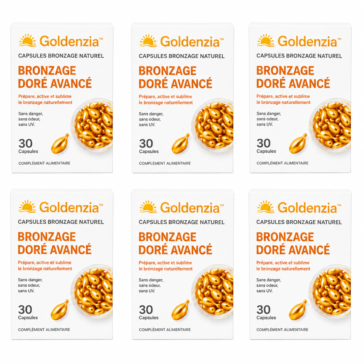 Goldenzia™ Capsules Bronzage Naturel | Obtenez un bronzage doré et uniforme en seulement 5 jours !